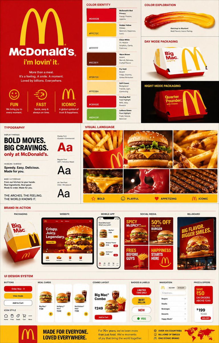 为麦当劳(McDonald’s)打造一张高端创意机构品牌识别展示海报。将品牌无可挑剔的视觉识别转化为一套完整、精良的品牌系统,使其呈现出鲜明、…, 图片 1