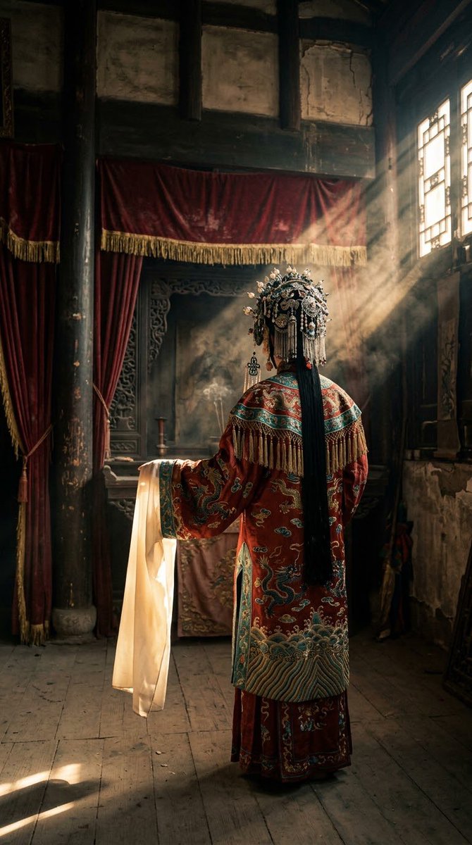 这个提示词的核心是中国神秘主义 + 欧洲艺术电影 + 古典大师油画 + 35毫米胶片。正是这种组合赋予了我所追求的视觉语言:初看像摄影;再看像…, 图片 4