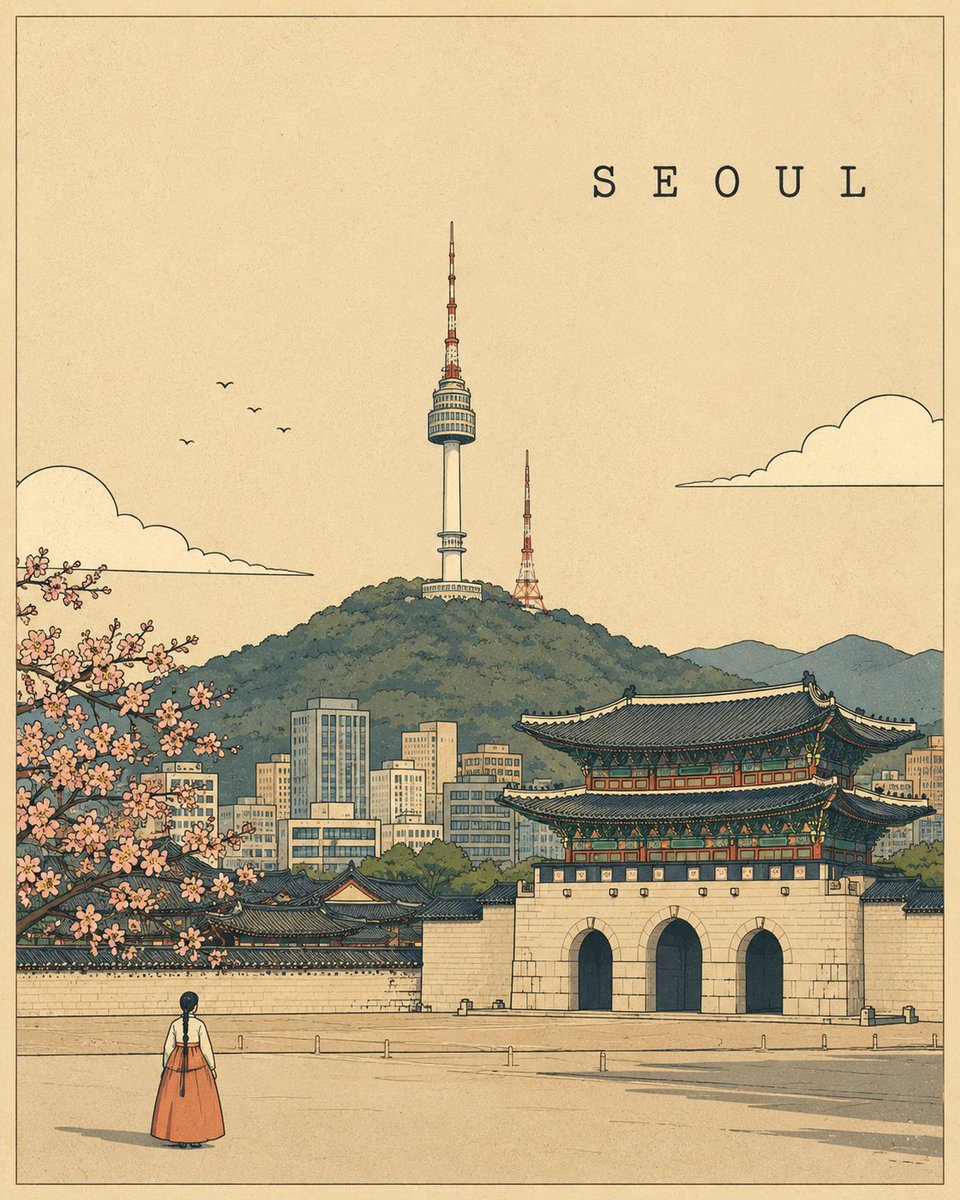 以严格的 4:5 纵向比例,创作一张高端极简风格的插画旅行海报,主题为 [PLACE]。围绕该目的地最具标志性的地标、景观或文化特色,构建居中…, 图片 2
