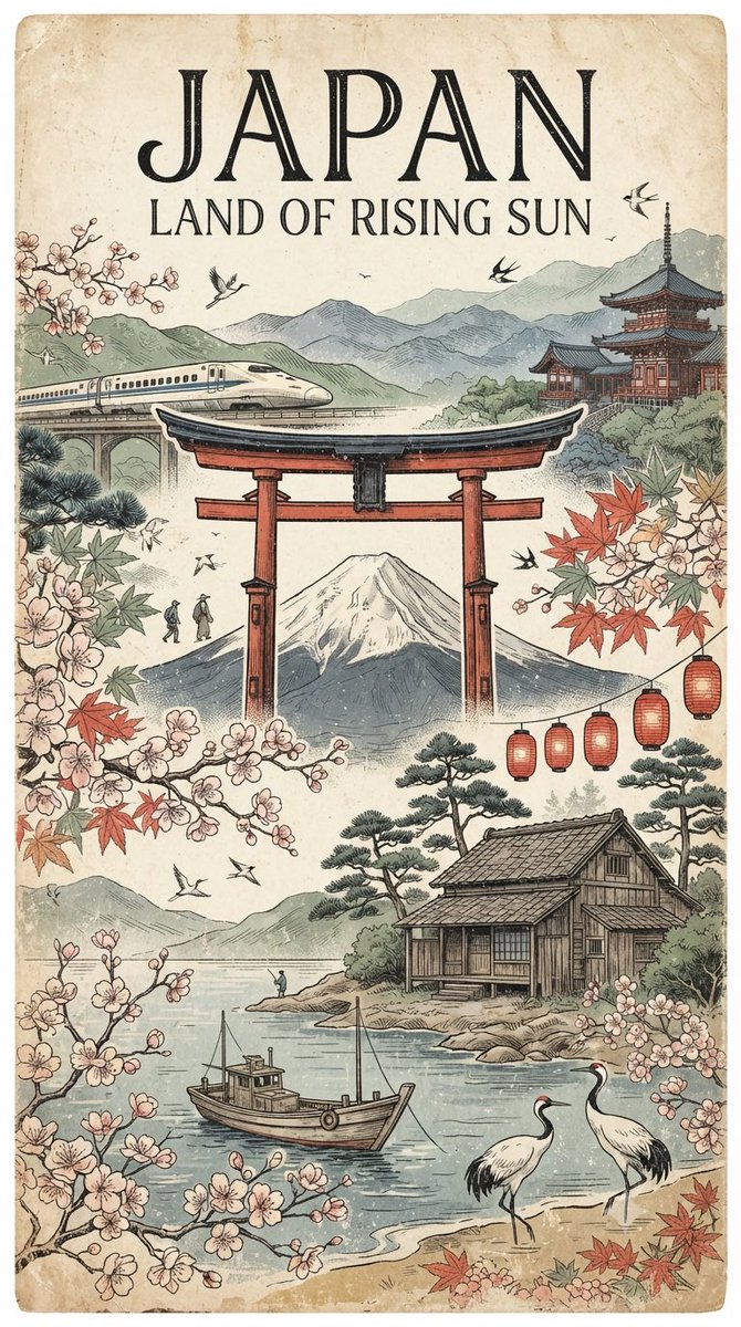 创作一张复古手工绘制的旅行海报，致敬 [COUNTRY / DESTINATION]，以诗意视觉拼贴的方式呈现，而非聚焦于单一地标。展现该目的…, 图片 3