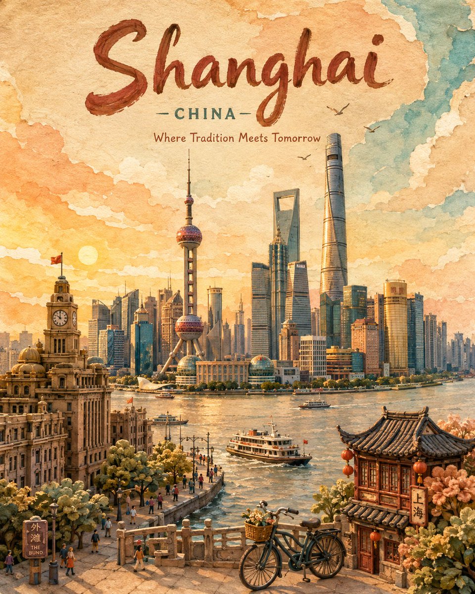 创作一张 4:5 竖版高级旅行海报插画，主题为 [LOCATION]，采用独特的混合媒介风格，融合手工黏土／橡皮泥立体造型、水彩画、纹理纸张、…, 图片 1