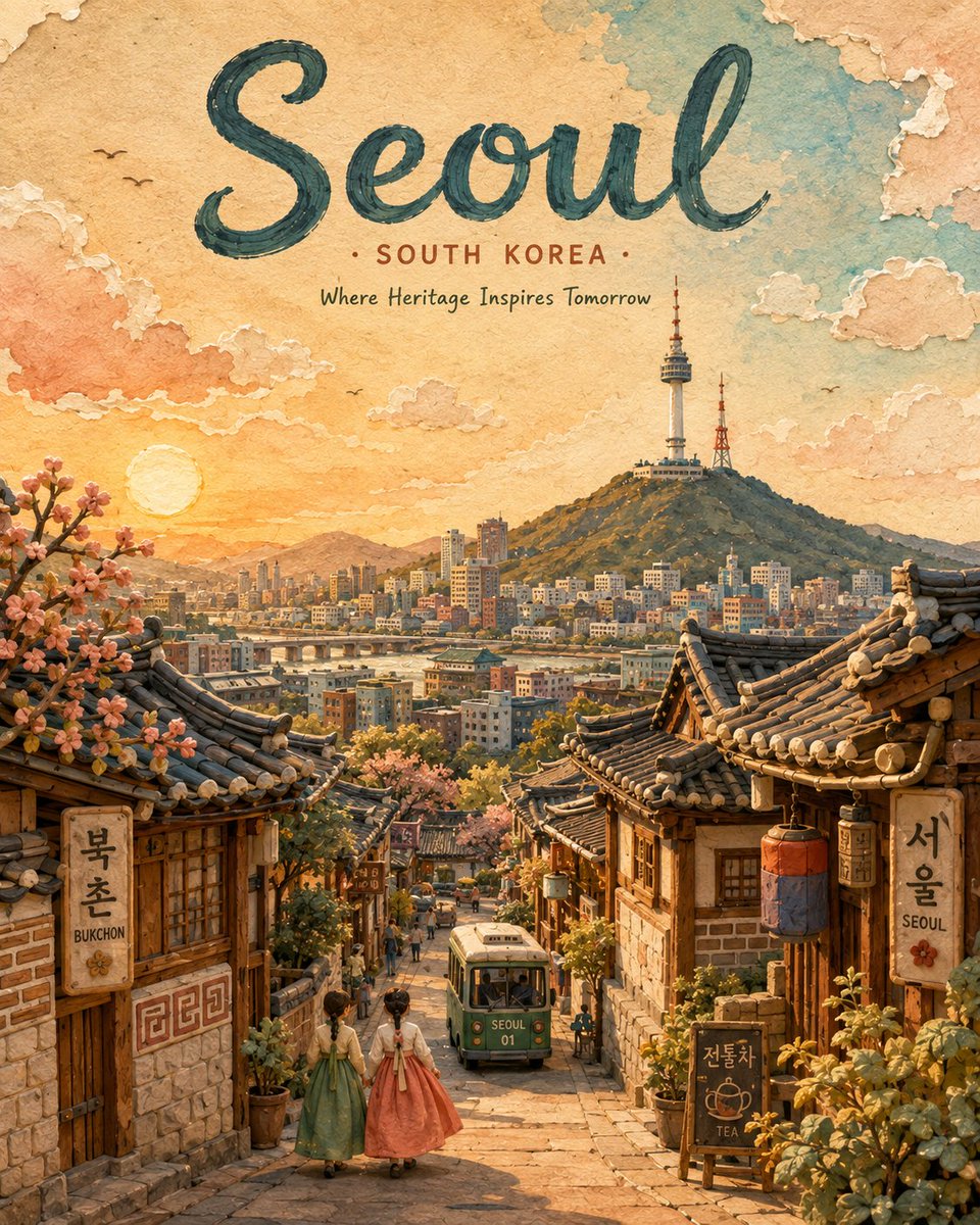 创作一张 4:5 竖版高级旅行海报插画，主题为 [LOCATION]，采用独特的混合媒介风格，融合手工黏土／橡皮泥立体造型、水彩画、纹理纸张、…, 图片 2