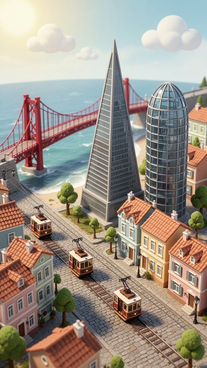 "45° top-down isometric miniature 3D cartoon city diorama, vertical 9:16 compos…
