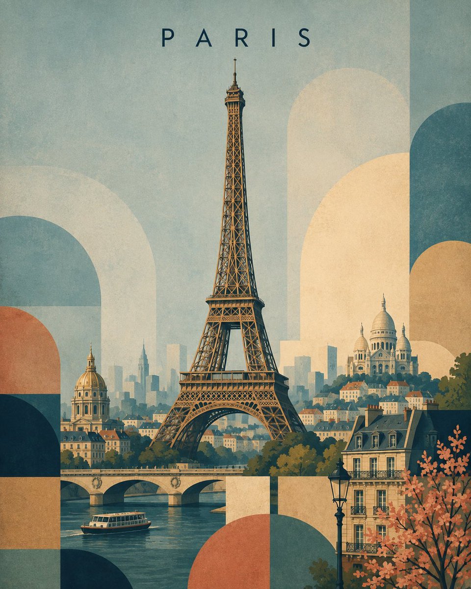 创作一张精致的复古风格旅行海报，以 [ICONIC STRUCTURE]（标志性建筑）作为主要焦点。保持建筑高度可识别，具备准确的比例和独特的…, 图片 1