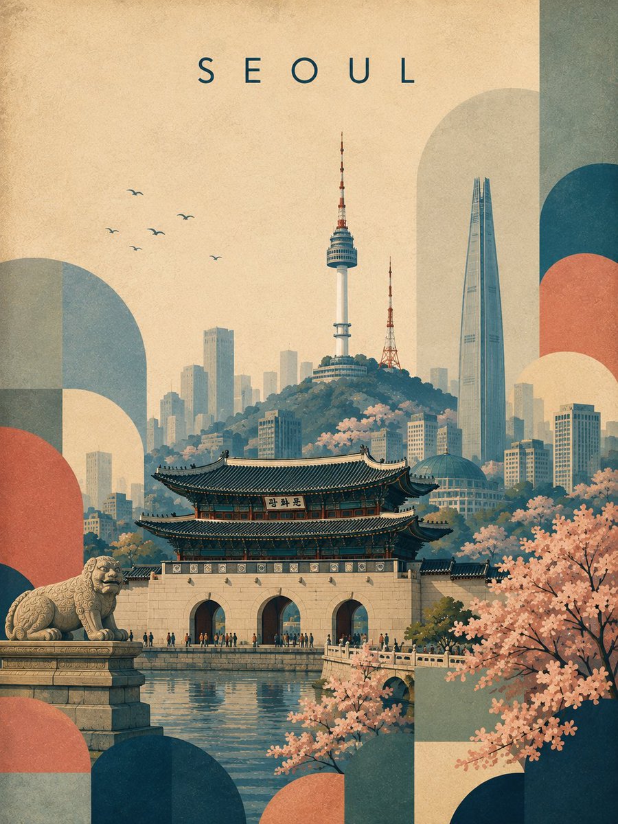 创作一张精致的复古风格旅行海报，以 [ICONIC STRUCTURE]（标志性建筑）作为主要焦点。保持建筑高度可识别，具备准确的比例和独特的…, 图片 3