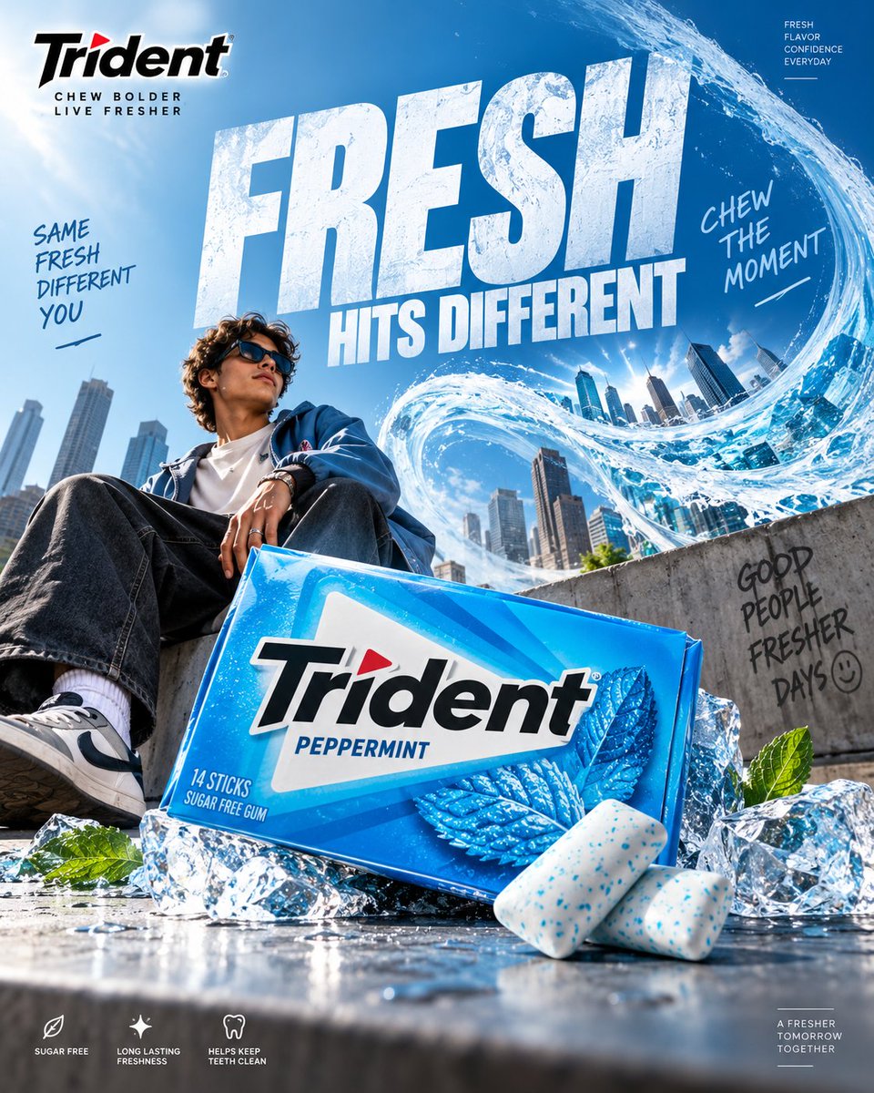 TRIDENT. Act as a Social Media Art Director and Digital Collage Artist speciali…