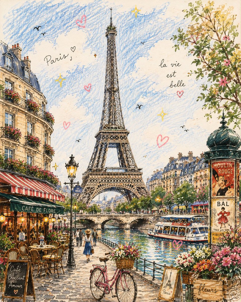 创作一幅迷人的手绘插画旅行场景，以 [ICONIC STRUCTURE]（标志性建筑）作为无可争议的主要视觉焦点，灵感来自一幅精美细腻的复古欧…, 图片 2