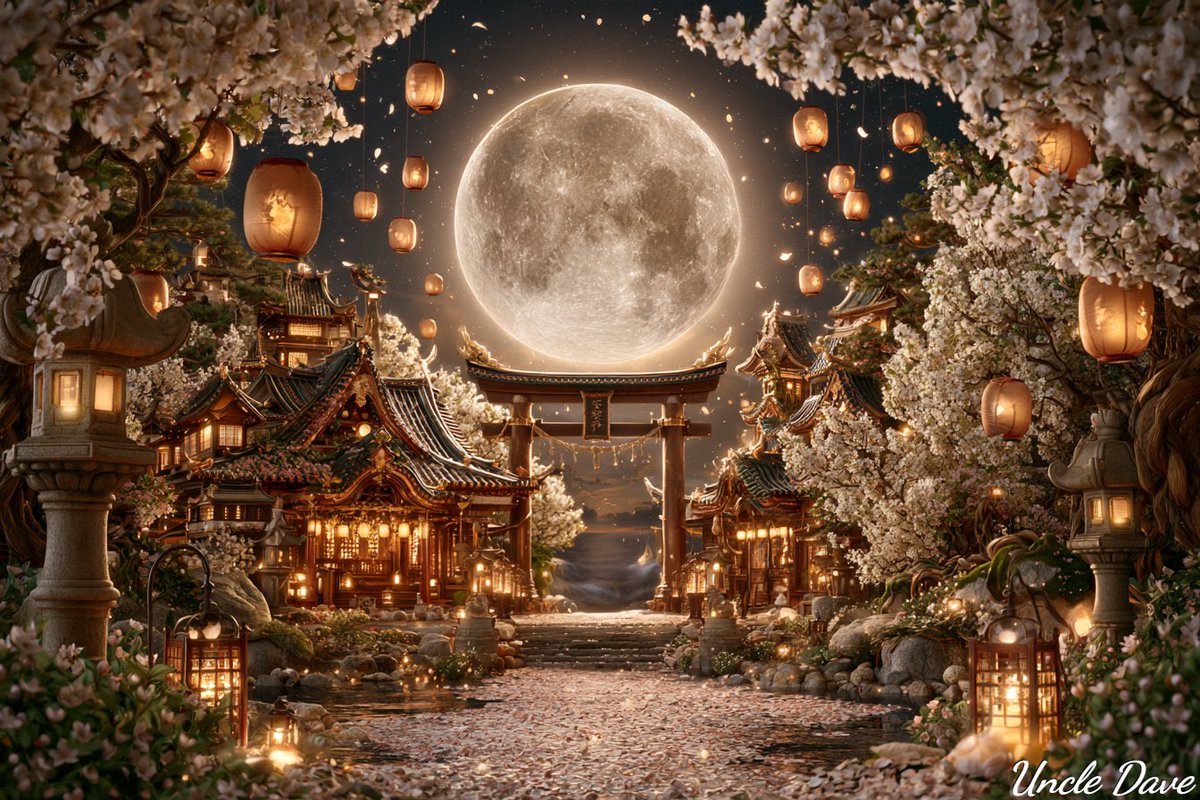 满月下的落樱神社,纸灯笼飘向天际,鸟居剪影,月光下的樱花。--ar 3:2 --profile pz8oy84 9nv6snq 2hwt1bg…, 图片 1