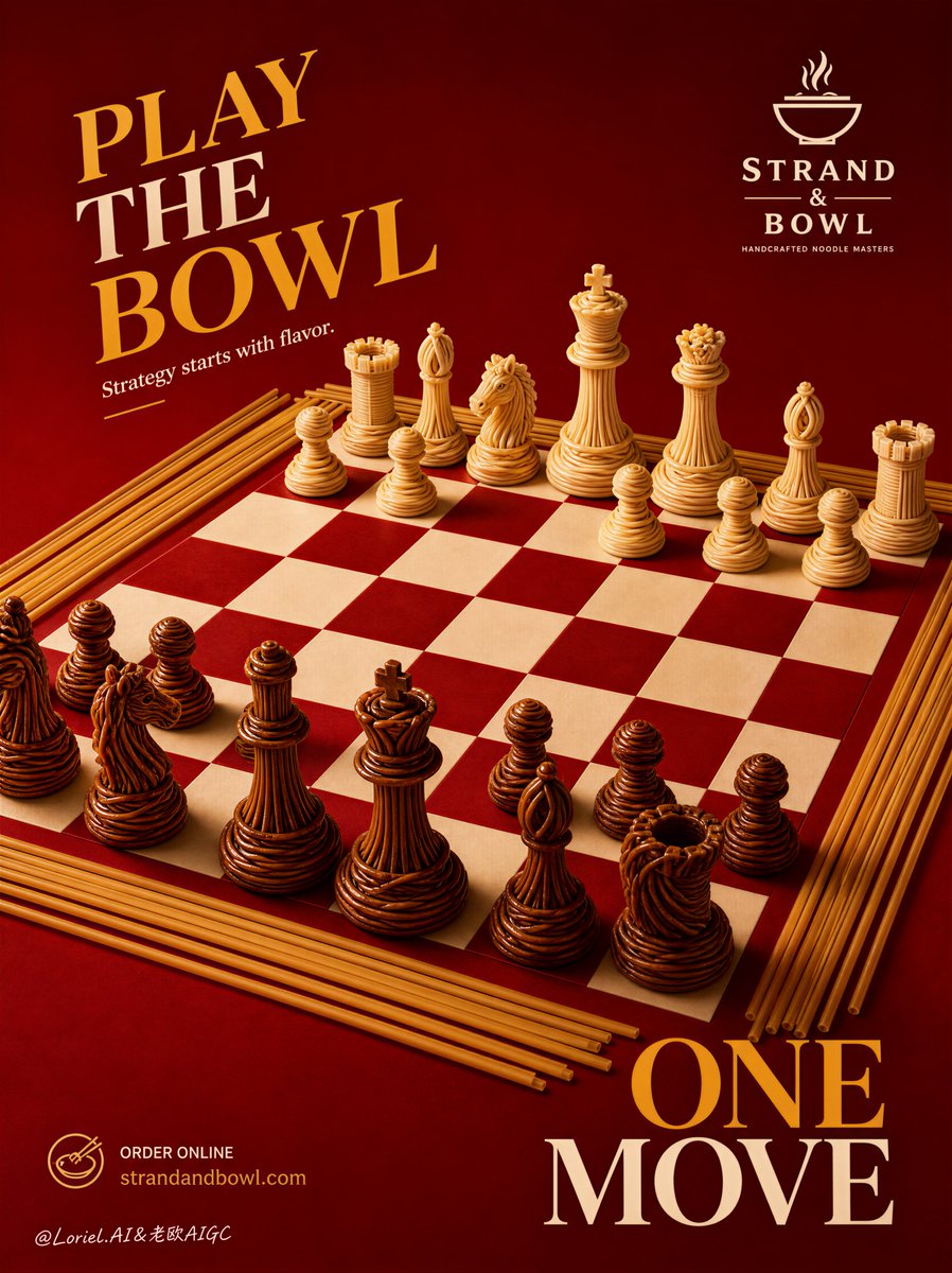 廉价餐厅传单,杂乱的棋盘,凌乱的面条碎屑,薄弱的国际象棋剪影,难以辨认的标志,浑浊的红色背景,过多道具,卡通食物,扁平光照,低端外卖设计,混乱…, 图片 1