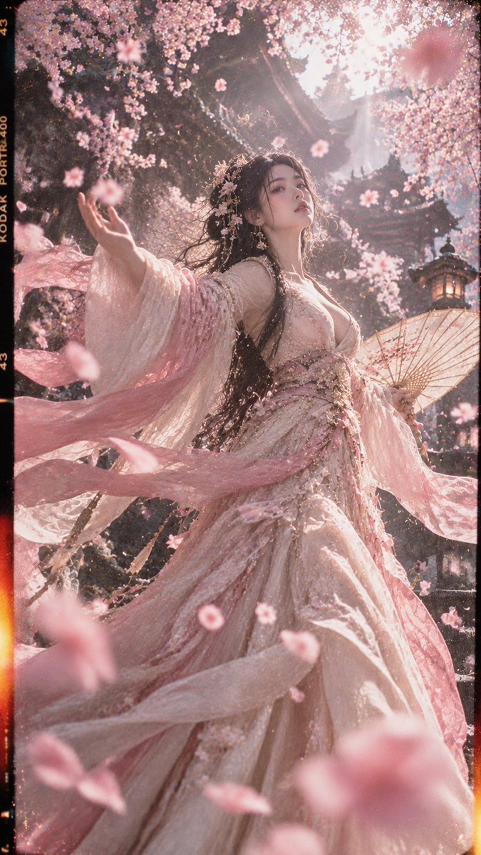 🎞️ 超现实古风电影胶片人像，9:16 竖幅；18–22 岁、明确成年的漂亮东亚女性，约 1.75 米，精致小脸与柔和立体五官，冷白通透肌肤…, 图片 4