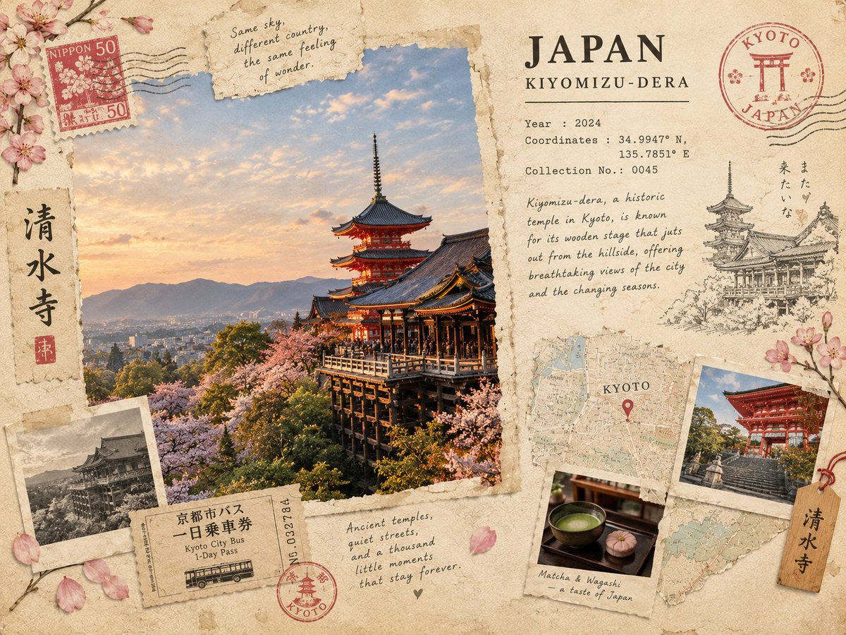 为 [DESTINATION]（目的地）制作一张高端旅行记忆卡，设计风格仿若一位复古探险家私人收藏中精心编排的一页。以 [ICONIC LAN…, 图片 4