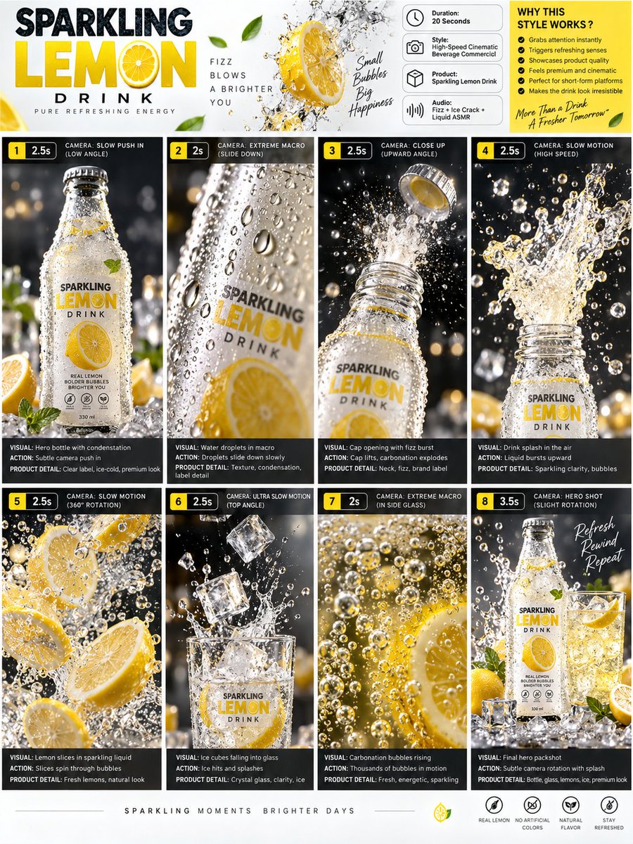Nano Banana 2 × Gemini Omni flash 1.1 Prompt - TITLE: Premium Sparkling Lemon D…