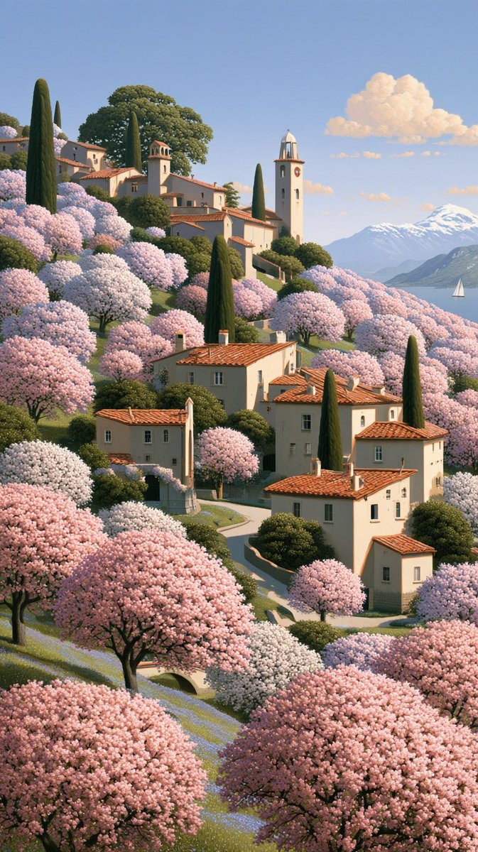 山丘披着花海与静谧,迈希尔·施里弗 (michiel schrijver) 的画作 --ar 9:16 https://t.co/pIioPb…, 图片 1