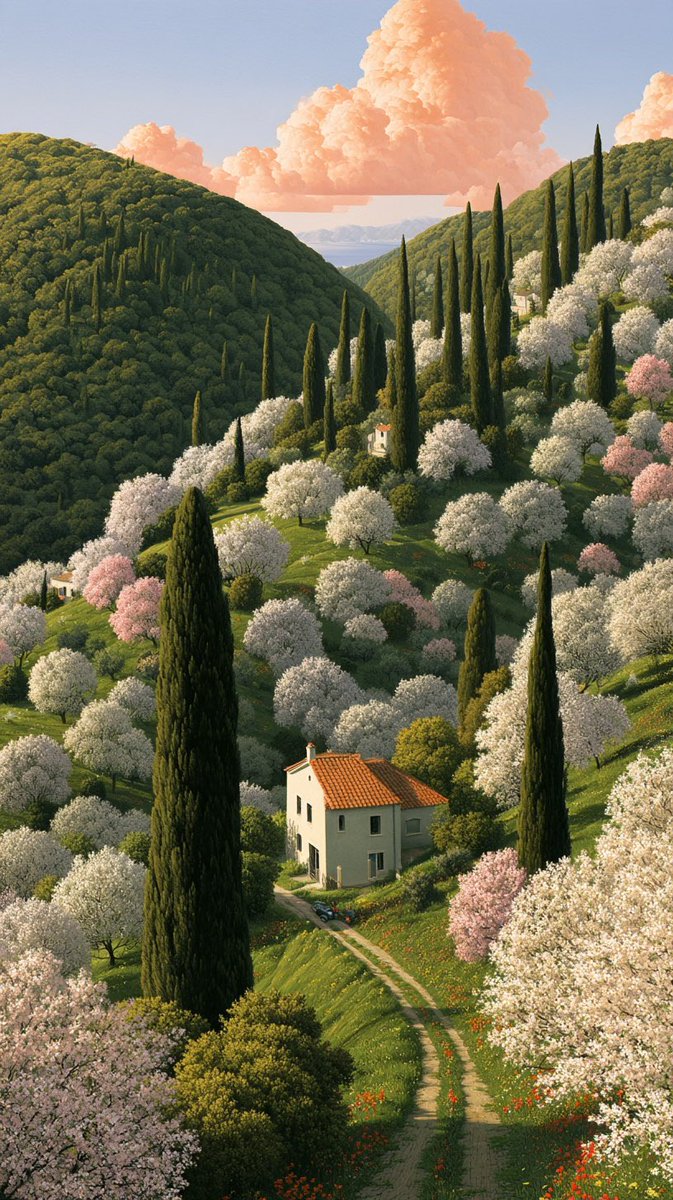 山丘披着花海与静谧,迈希尔·施里弗 (michiel schrijver) 的画作 --ar 9:16 https://t.co/pIioPb…, 图片 3