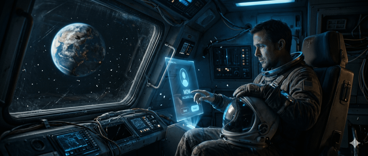 { "scene": "A damaged spacecraft drifting through deep space with Earth visible…