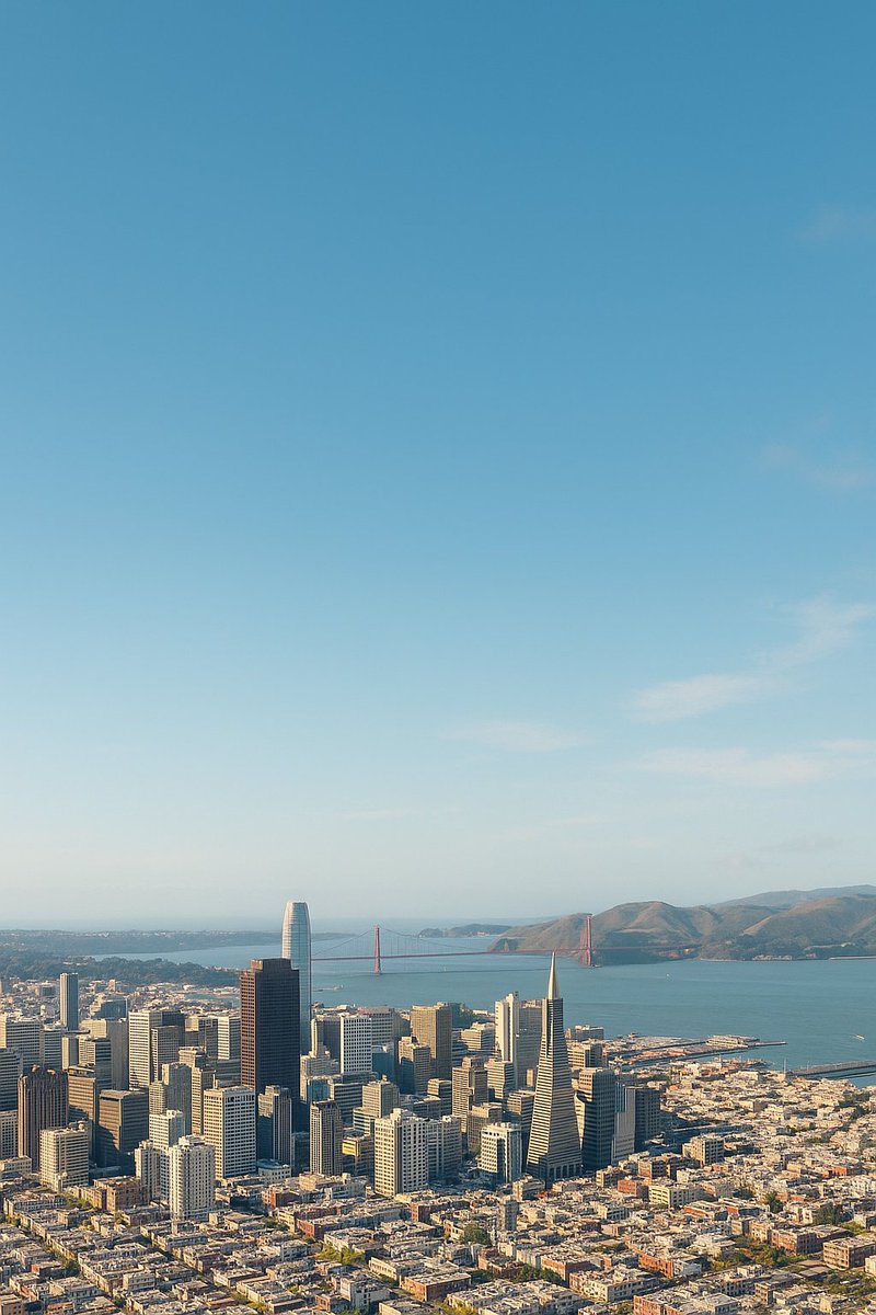 "a vertical poster with tall empty sky so I can write on it an image of san fra…