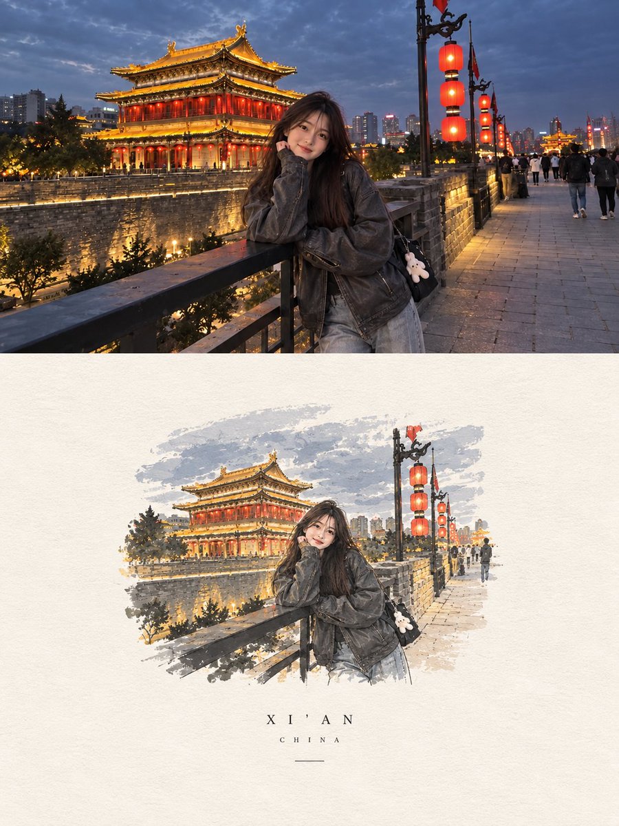 A realistic candid travel photo of a young East Asian woman standing on an old …