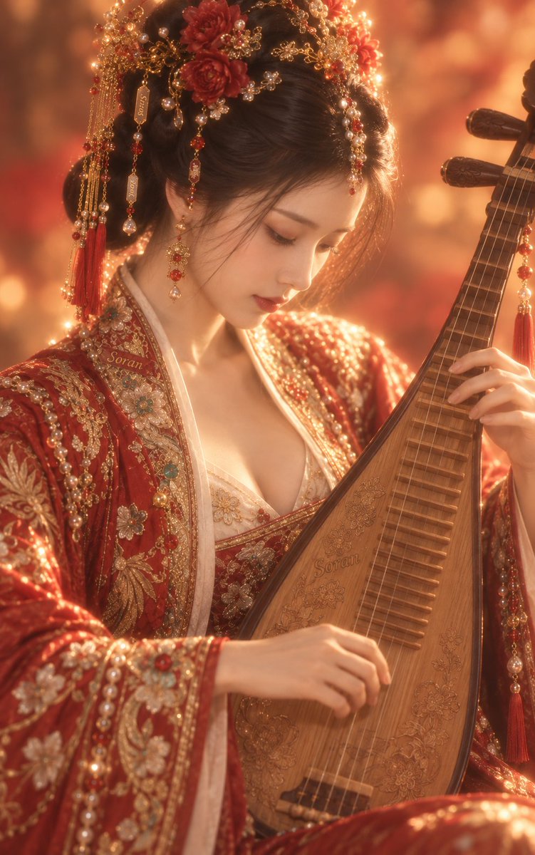5:8 竖幅，真人写实古风近景人像，成年东亚女性，极近距离胸像构图，人物占据画面大部分区域，身体轻微侧转，头部向右下方低垂，呈清晰的三分之二侧…, 图片 1