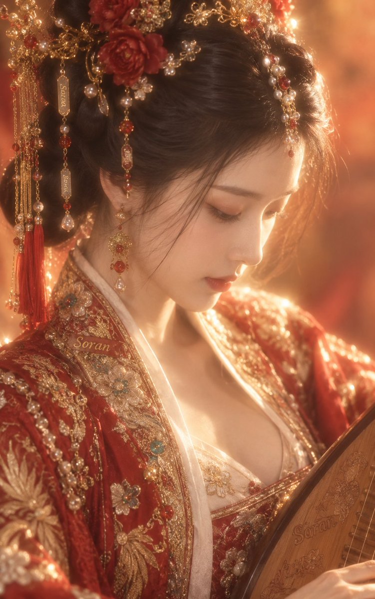 5:8 竖幅，真人写实古风近景人像，成年东亚女性，极近距离胸像构图，人物占据画面大部分区域，身体轻微侧转，头部向右下方低垂，呈清晰的三分之二侧…, 图片 2