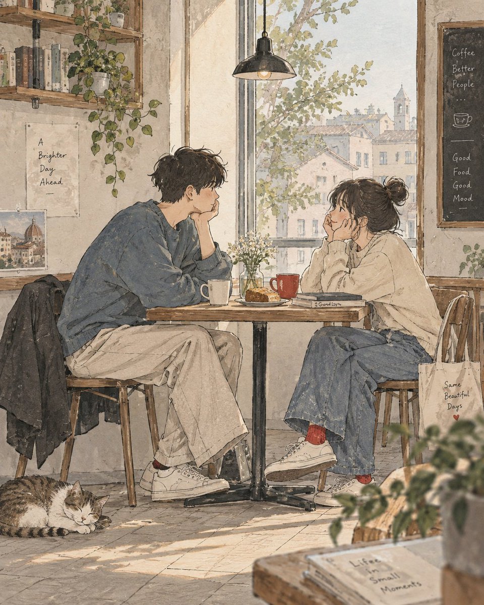 创作一幅精致的当代日本生活片段插画，展现一个安静、温馨的日常瞬间。, 图片 1