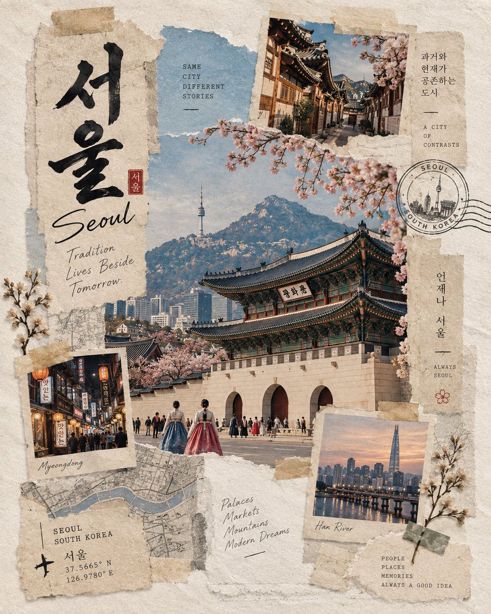 创作一幅高度逼真的日系和纸胶带旅行拼贴画，以[CITY]的地标建筑为主题，设计为高级手工旅行手帐页面。该地标应一眼可辨，并展现出准确的建筑细节…, 图片 1