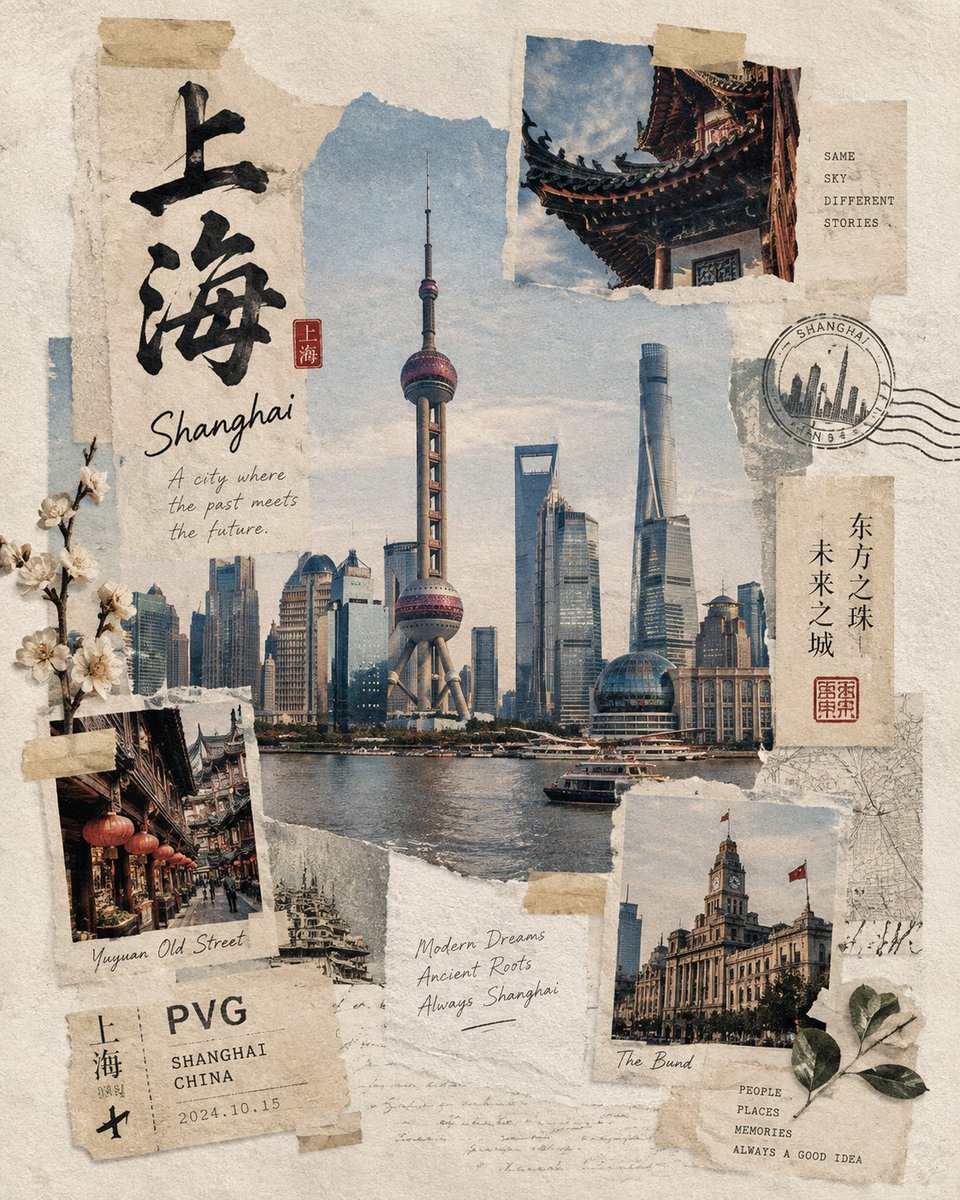 创作一幅高度逼真的日系和纸胶带旅行拼贴画，以[CITY]的地标建筑为主题，设计为高级手工旅行手帐页面。该地标应一眼可辨，并展现出准确的建筑细节…, 图片 2