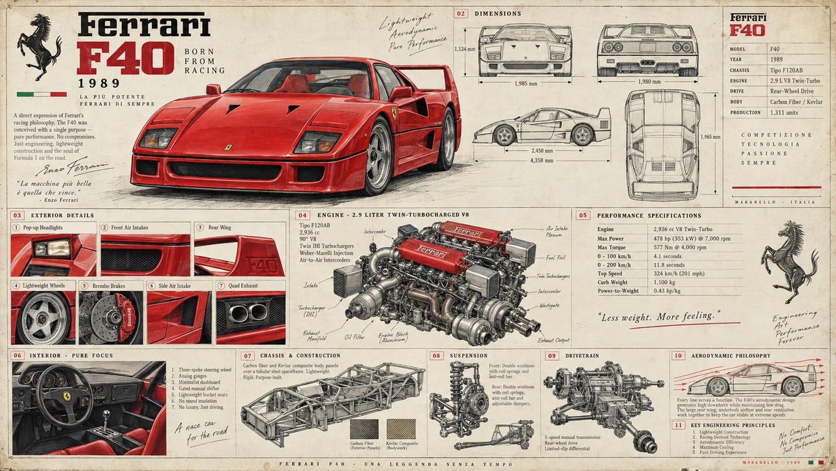 👇 👇 Create a collectible vintage automotive engineering poster featuring four…