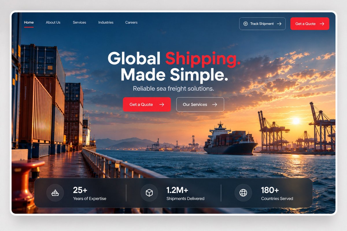 👇 { "task": "Create a premium, minimal sea-freight and logistics website hero …