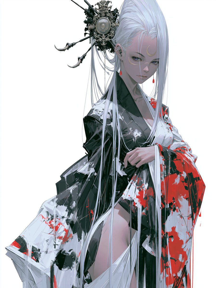 风格化概念艺术,绘画感 2.5D 插画风格,平面海报化色块,硬边笔刷形状,哑光水粉质感,无线条。二十岁出头的成年女性,空灵的月之君主美学,成熟…, 图片 1