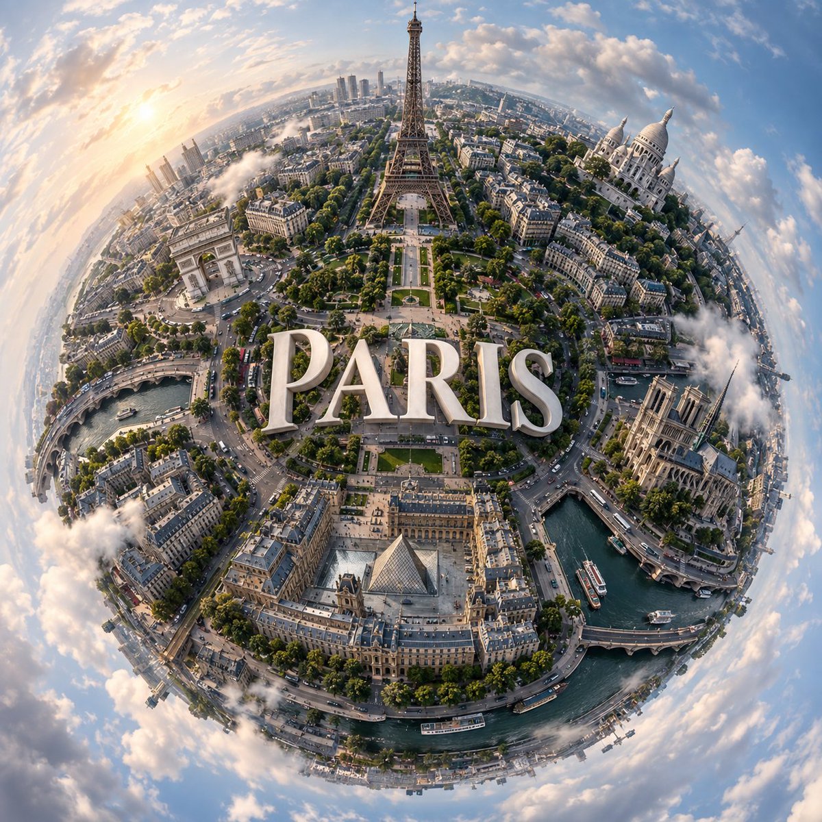 Create a hyper-realistic surreal spherical panorama of a charming [CITY NAME], …