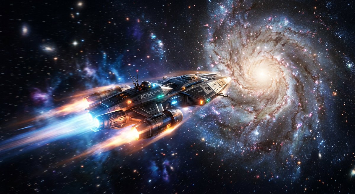 "A spacecraft flying toward an unknown galaxy at hypersonic speed in the cosmic…