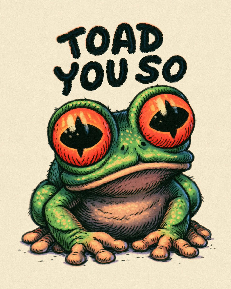 A cartoon-style illustration features a green toad with large, bulging orange e…