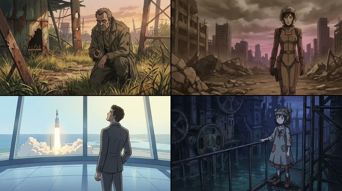2x2 网格,16:9,为 4 部被低估的国际科幻电影执行此操作:// FN: anime_still(CHARACTER, SETTING,…, 图片 2