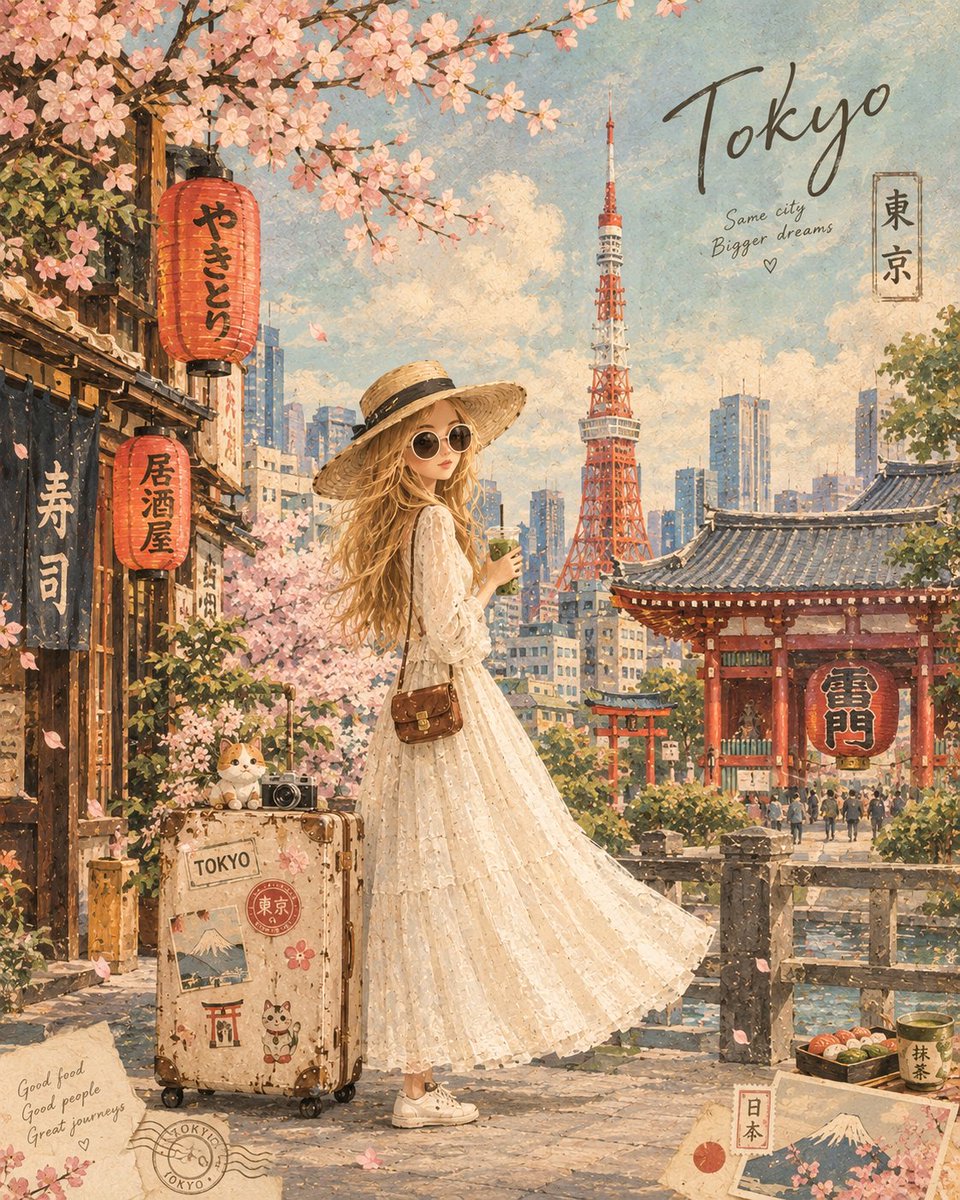创作一幅充满奇趣的复古旅行插画，以 [COUNTRY / LANDMARK]（国家 / 地标）作为核心主题。将 [COUNTRY / LAND…, 图片 1