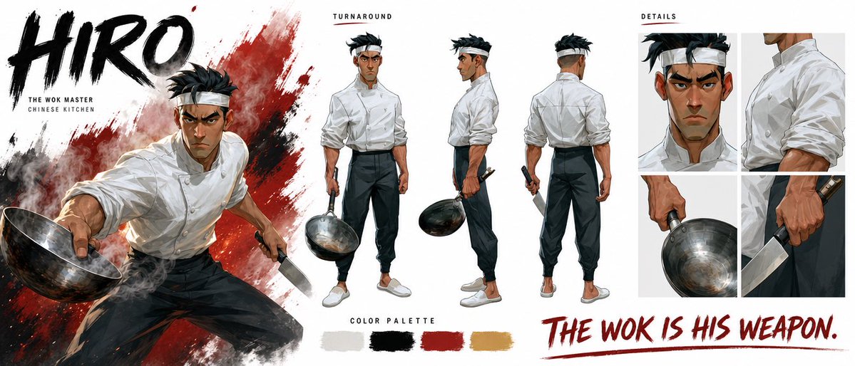 "为 HIRO 制作一份高端电影级角色圣经页。严格以上传的角色设定图作为视觉参考,不要改变他的外观。, 图片 1