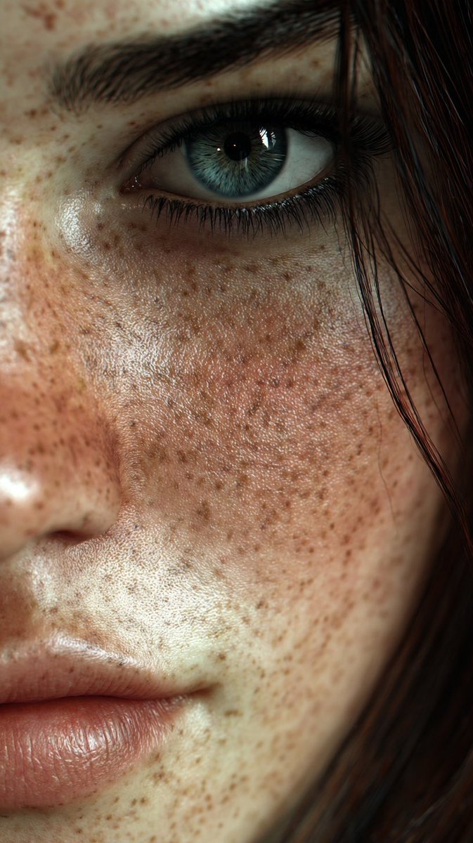 Dark Brown hair woman front facing portrait. Natural skin texture From left to …