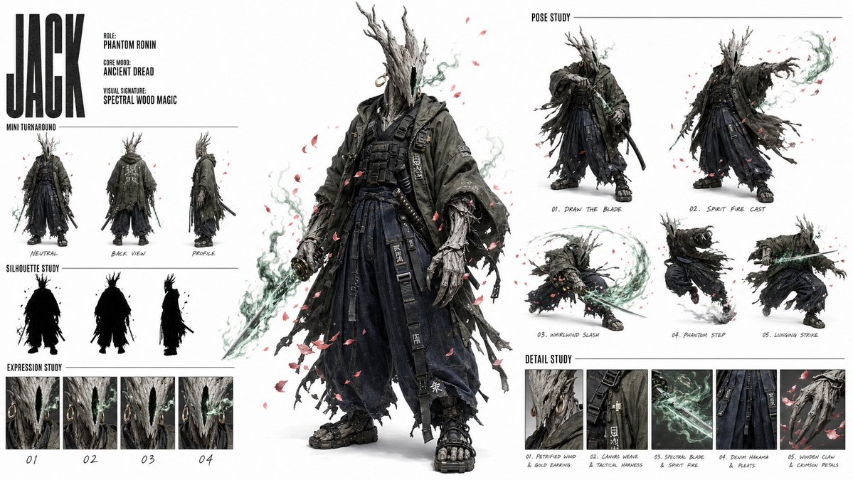 创作一张高端、现代、时尚的「角色概念美术设定图(CHARACTER CONCEPT ART SHEET)」,采用 16:9 宽屏布局,纯白色背…, 图片 1