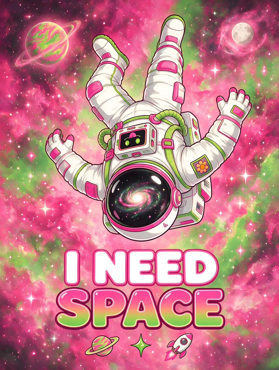A cartoon astronaut is depicted floating upside down in space, with the words "…