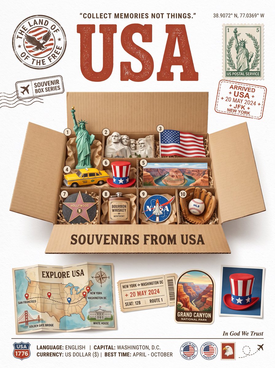 Vintage souvenir box layout. [ Poster Series - Part 4 ] Prompt: { "style_name":…