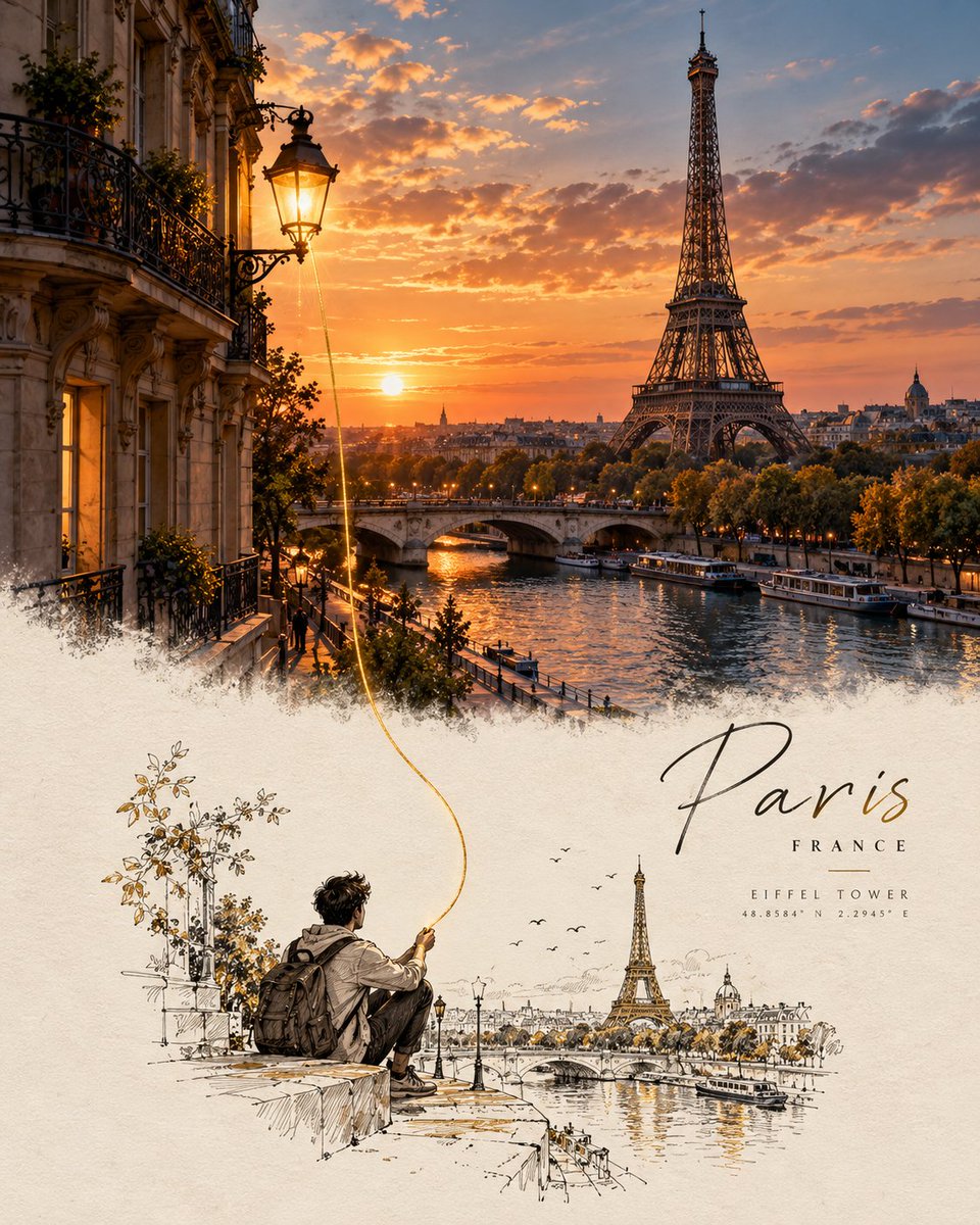Create a sophisticated conceptual travel-art poster based on [LANDMARK / CITY /…