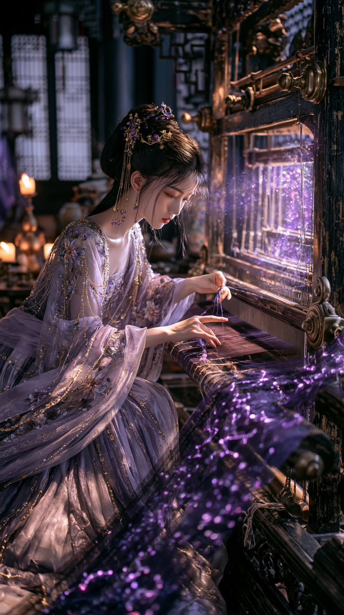 Cinematic fantasy portrait, 9:16 vertical. Beautiful young East Asian woman wea…
