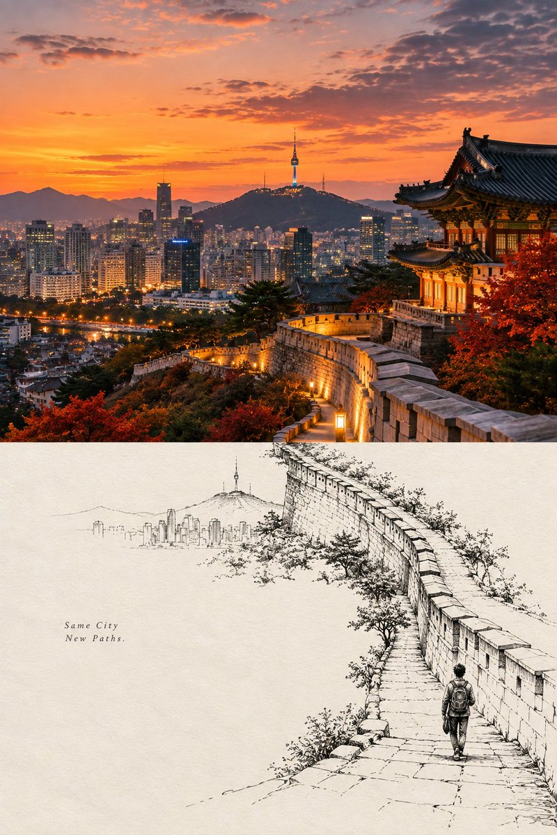 创建一张高端 2:3 纵向“摄影 × 线描”旅行编辑海报，主题为 [COUNTRY / LOCATION / SUBJECT]。, 图片 2