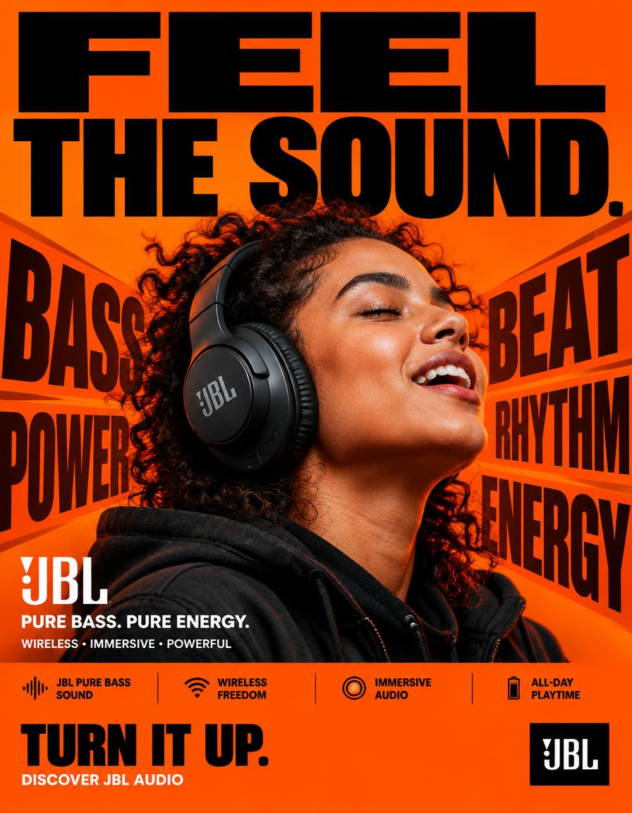 JBL — “FEEL THE SOUND.” FORMAT: 4:5 vertical hyper-commercial JBL headphone cam…