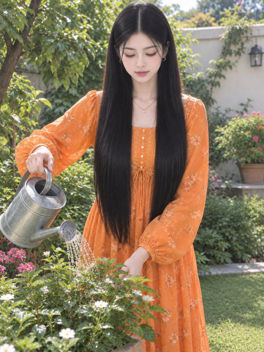 Create a highly realistic outdoor garden portrait using the provided reference …