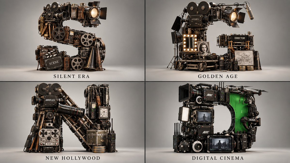 4 eras of cinema visualized. This is one of my favorite prompt structures. I us…