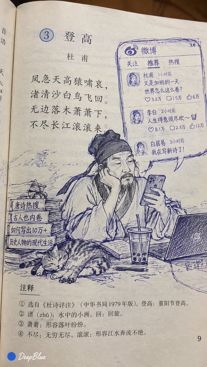 课本圆珠笔画 × 教材插图二次涂鸦 × 蓝黑细线排线 × 业余手绘感 × 【主题】, 图片 3