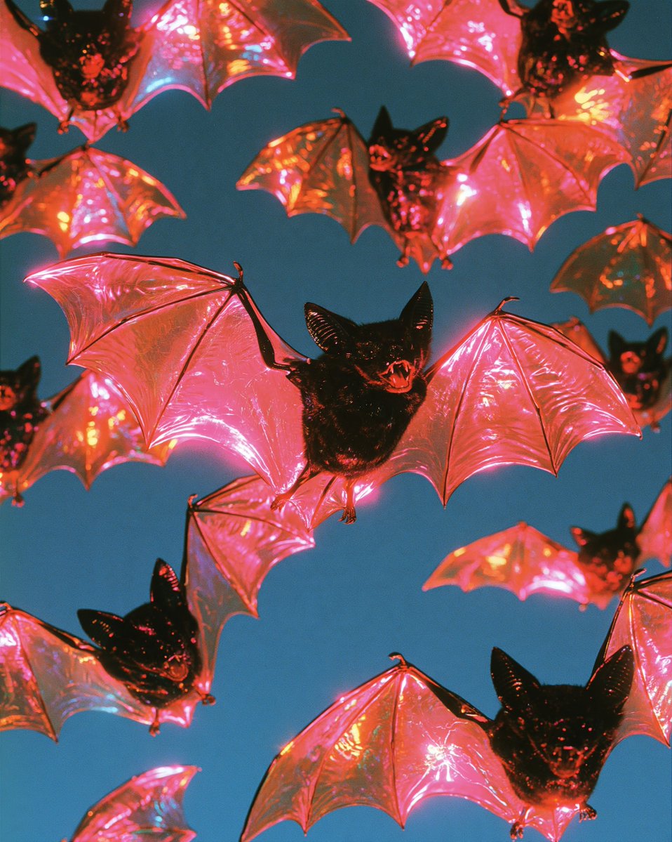 colorful glossy Halloween bats chaos illustration --ar 4:5 --raw --sref 4096296…