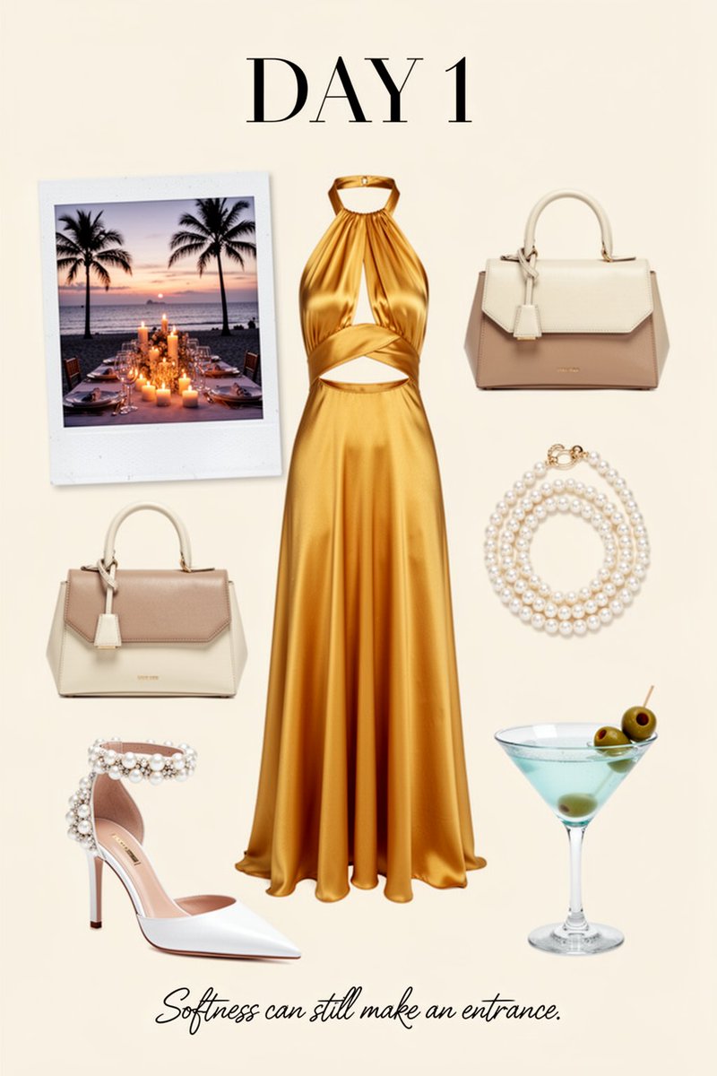 Luxury fashion moodboard flatlay, vertical layout, soft cream background, elega…