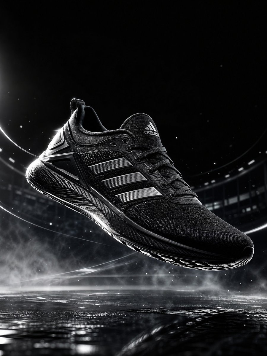 Create a premium cinematic Adidas sports advertising image featuring a futurist…