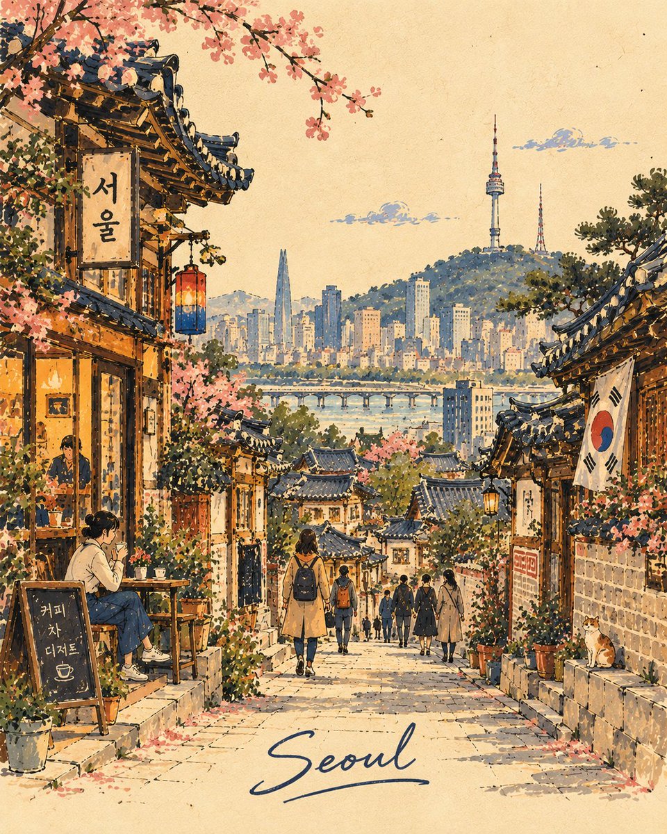 为 [COUNTRY / CITY / LOCATION / SUBJECT] 创作一幅高品质的 4:5 竖版复古手绘旅行故事书插画。, 图片 3